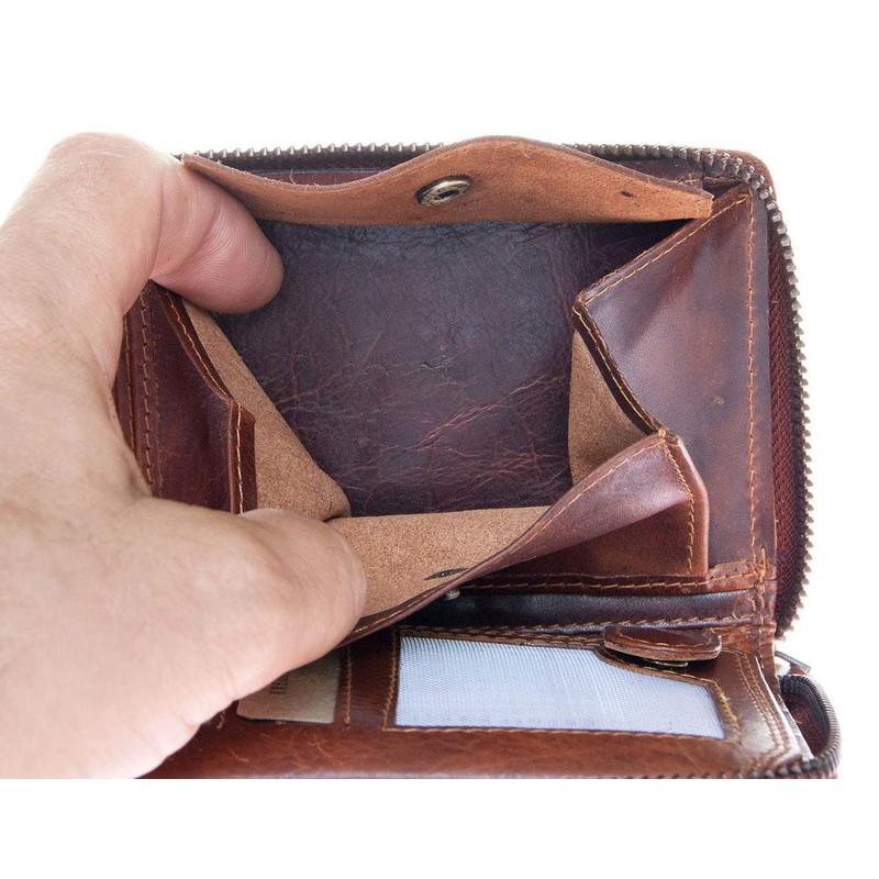 Glazed Genuine Leather Biker's Leather Wallet with Metal Chain