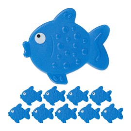 Relaxdays 10 x Non-Slip Bath Fish Design Bath Stickers with Suction Cups for Children Bath Stickers Blue