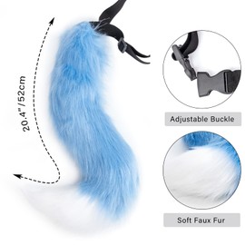 DRESHOW Fox Fur Tail Cosplay Costume Party Super Giant Fluffy Tail for Women, Fluffy tail: light blue and white