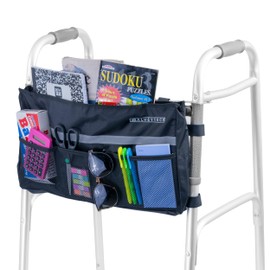 AlveyTech Deluxe Universal Folding Walker Bag (Black) - Large Capacity Durable Ripstop Rollator Organizer Bags with Multiple Pockets, Manual Rollator Storage, Durable Medical Mobility Accessories