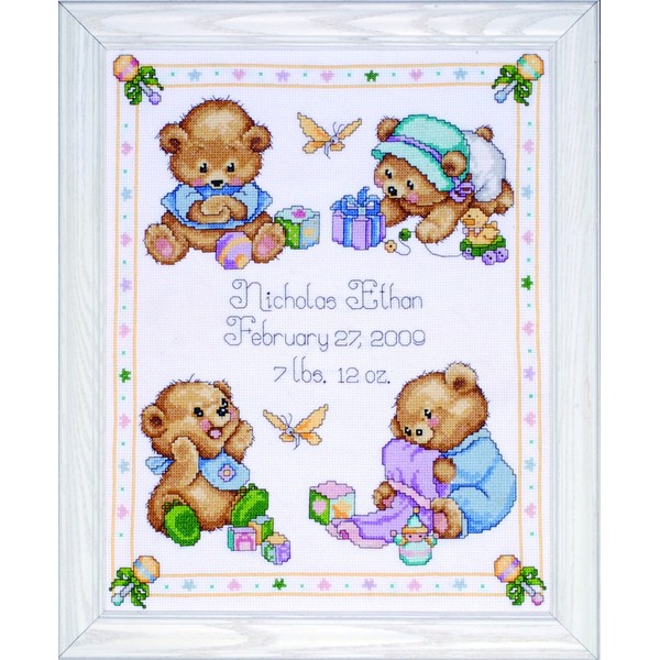 Tobin T21711 Baby Bears Birth Record Counted Cross Stitch Kit