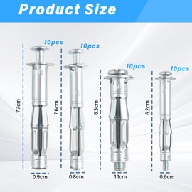 SRunDe Pack of 40 Expansion Dowels, Metal, Plasterboard Dowels, Cavity Dowels Set M4/M5/M6/M8 Screws in 4 Sizes, Self-Drilling Plasterboard Dowels for Attaching in Concrete, Bricks, Plasterboard