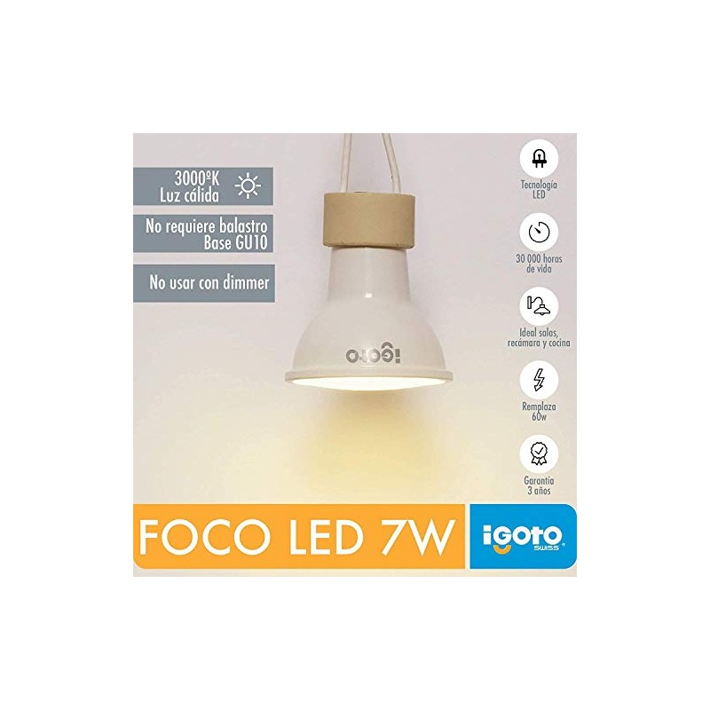 iGoto F10P20307 10Pack Foco LED GU10 7W 3000°K (luz cálida)