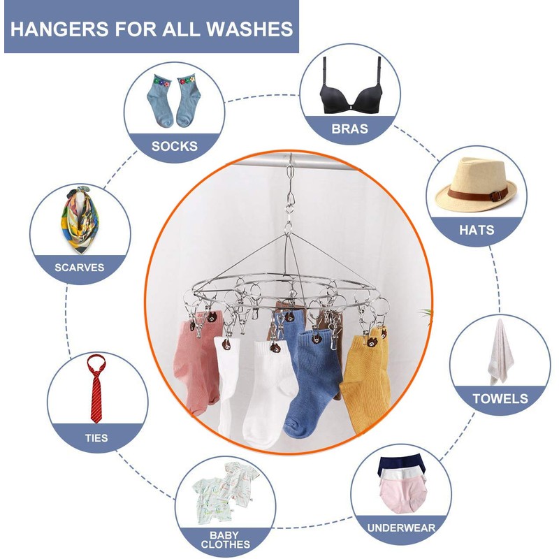 CenYouful Stainless Steel Round Hanging Drying Rack with 20 Clips