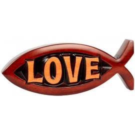 Solid wooden carved Christian jesus fish Love plaque gift 6"