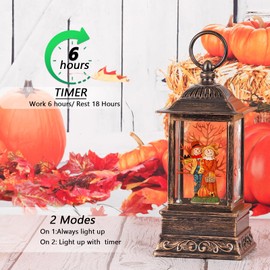 Fall Snow Globes, Scarecrow Couple with Pumpkin Scene Snow Globes, Glittering Lantern with Timer, Snow Globe Lantern USB or Battery Powered for Fall Festival Thanksgiving Day Decor
