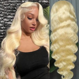 MYMYDA Human Hair Wig 613 Blonde 13x6 HD Lace Front 34 Inch Long Body Wave Glueless Lace Frontal Wigs Pre Plucked with Baby Hair for Black Women Natural Look Daily Wear 180% Density