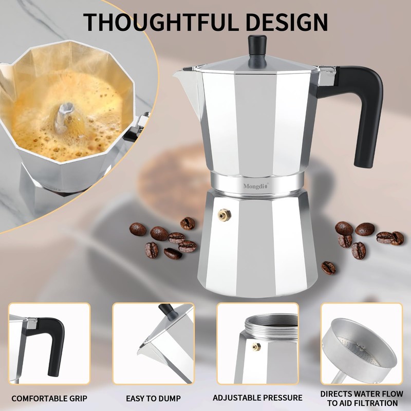 Mongdio Stovetop Espresso Maker Moka Pot, Stove Top Cuban Coffee