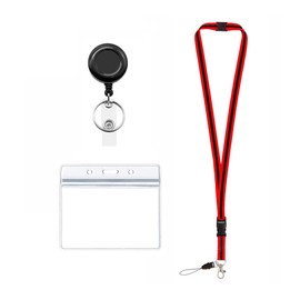 Visionis VIS-LAN/CHPB Retractable Lanyard with Detachable Breakaway Clear Badge Holder and Keychain Clip Durable ID Neck Strap for Keys, Badges, Access Control Cards (10, Red & Black)