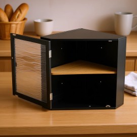 Bread Box Corner Storage Container Black Bamboo Wavy Acrylic Door Large Capacity Kitchen Freshness Preservation Farmhouse StyleColor: Black Color