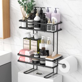 HuggieGems Over Toilet Storage, Bathroom Organizers and Storage Shelves, Black, 2 Tier