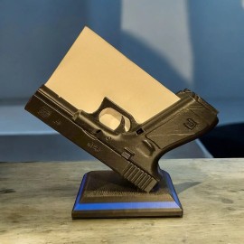 Unbranded Thin Blue Line Pistol Business Card Holder – Police Support Desk & Office Decor