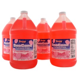 SNAPPY Cotton Candy SNO Cone Syrup, 4-1 Gallon (128 Ounces) Size, 4 Pack, Ready to Use for Snow Cone Machines, Flavored Syrup for Shaved Ice, 14 Snow Cone Flavor Options