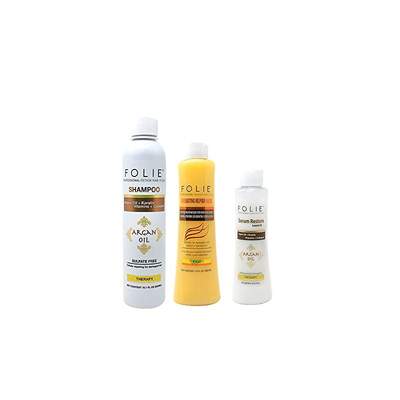 Kit Argan Oil Shampoo, Serum Y Mascarilla Folie Profesional