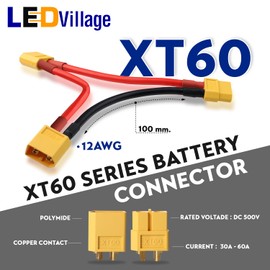 Ledvillage 2pcs XT60 XT-60 Serial Series Connector Male Female 12AWG Soft Silicone Wire 10cm. Cable for RC Battery Helicopter Quadcopter XT60 Plug