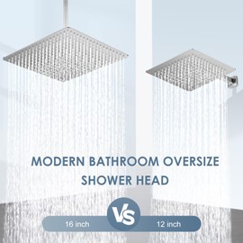 KINLIV 16 inch Brushed Nickel Large Rain Shower Head - All Metal 304 Stainless Steel, Full Body Rainfall Shower with 324 Silicone Nozzles - Waterfall Bathroom Square Showerheads, Ceiling Mounted
