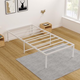 LUSIMO Twin XL Bed Frame with Storage Heavy Duty 18 Inch Twin XL Size Metal Platform Bed Frames with Steel Slats No Box Spring Needed White