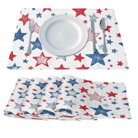 Linen Placemats Set of 6, Table Mats 12 x 18 Inch Heat Resistant Place Mats Non-Slip Wipeable Placemats for Dining Kitchen Dining Table Party Decor (4th of July)