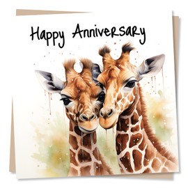 Cute Giraffes Happy Anniversary Card - Watercolour Giraffe Pair - For Husband From Wife or For Wife From Husband, Girlfriend, Boyfriend - Made in UK