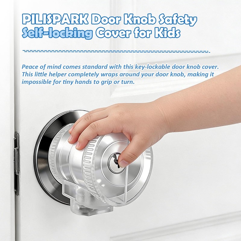 PILISPARK Door Knob Safety Self-locking Cover for Kids, 1 Pack,Prevent