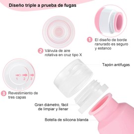 Juego de 14 Botellas de Viaje Silicona, Aprobado por la TSA, Accesorios de Viaje Sin BPA, A Prueba de Fugas, Recargables para Champú, Loción (Azul, Rosa, Blanco, Celeste)