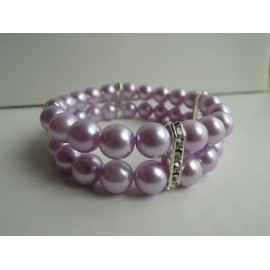 PETFAVORITES 2 Row Pearl Dog Necklace Collar for Pets, Bling Cat Wedding Collar, Rhinestone Pet Jewelry for Small Dogs, Teacup Chihuahua Yorkie Clothes Outfits Accessories (Purple, 7-Inch)