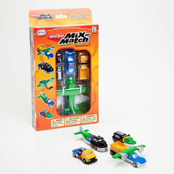 POPULAR PLAYTHINGS Mix or Match Vehicles, Snap Toy Play Set, Micro Vehicles with Police Car, Airplane, and More