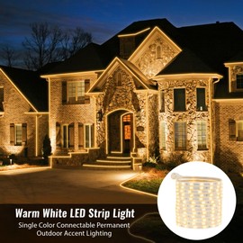 WYZworks 25ft 16-Mode Flat LED Strip Lights, 480LEDs SMD 2835, Waterproof Extendable Permanent Exterior Accent Lightsing, ETL Certified, Flexible Clear Tubing, Holiday Backyard Home - Warm White