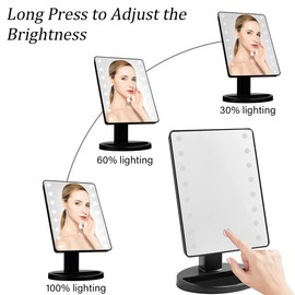 Lighted Vanity Makeup Mirror with 16 Led Lights 180 Degree Free Rotation Touch Screen Adjusted Brightness Battery USB Dual Supply Bathroom Beauty Mirror (Black)