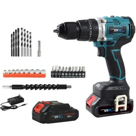 Cordless Impact Driver Kit with Bit Holder,18V MAX 1/2" Chuck Impact Drill,21 torque speed with additional hammer and impact functions,60 N.m Power,0-1800RPM,2 Batteries,41 Piece Impact Bit Set