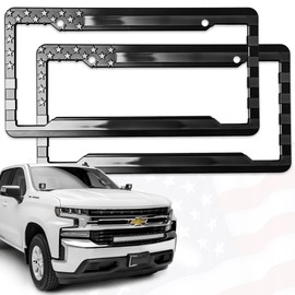 DillenCo Patriotic American Flag License Plate Frame Bracket. 3D Embossed Set of Two. (Black on Black)