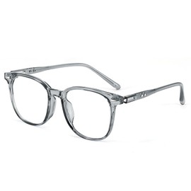 FEISEDY B1266 Blue Light Cut Glasses, Date Glasses, Large, TR90 Frame, Ladies, No Degree, Lightweight, PC Glasses, For Computers, Stylish, Square, Wellington, Men's, Case Included, gray