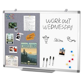 Combination Magnetic Whiteboard & Fabric Board,Dry Erase Board Bulletin Board 36x24inches Combo Vision Board for Wall,Home,School,Office
