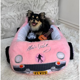 Megatoys Elvis Plush Car Pet Bed – Pink Pet Bed with Musical-Design Pillows and Elegant Car Styling