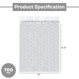 PSBM Bubble Pouches Bubble Out Bags, 8x11.5 Inch, 700 Pack, Clear, Self Seal Air Cushion Bags For Moving Protecting & Shipping Fragile Items