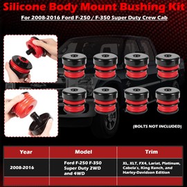 Silicone Body Mount Kit for Ford F-250 / F-350 Crew Cab 2/4WD Super Duty 2008-2016, 8 Pack Silicone Body Mount Bushings Kit Improve Bumpy Ride, Durable Components Outperforms OEM and PU Mounts (Red)