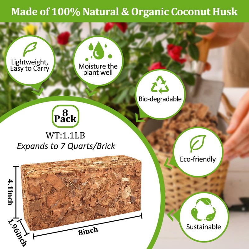 Riare 8 Pack Coco Chips Substrate for Plants- 8.8lb 100%