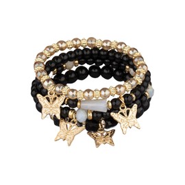 Atiptu Bohemian Butterfly Crystal Stone Stretch Bracelets for Women Gold Beaded Stackable Stretch Bracelet Colorful Charm Jewelry (Black)