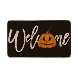 Artoid Mode Black Pumpkin Halloween Welcome Doormat, Home Decor Low-Profile Switch Rug Door Mat Floor Mat for Indoor Outdoor 17x29 Inch