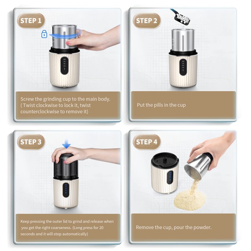 AUSSNICE Cordless Electric Pill Crusher Grinder - Pill Cutters for