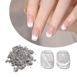 Cat Eye Chrome Nail Powder, Chrome Powder for Gel Nails Polish, Silver Cat Eye Effect Pigment for DIY Nail Art Design Decoration (Silver, M)
