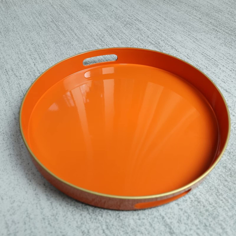 Spsyrine Round Orange Decorative Tray, 13" Plastic Serving Table Tray