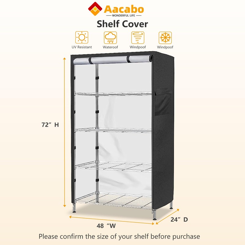 Aacabo Shelf Cover,Waterproof Dustproof Storage Shelving Unit Cover,Fits 48"Wx24"Dx72"H Shelf,Shelf