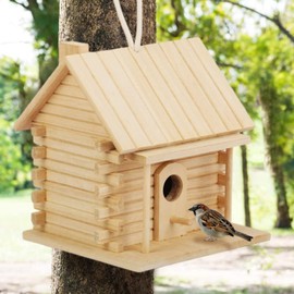 aleawol Birdhouse Complete Birdhouse Natural Wood Hanging Birdhouse Outdoor Birdhouse Suitable for Feeding Wild Birds, Parent-child Experience, Home Decoration (Size 6.7 x 6.3 x 7.1 inches (17 x 16 x