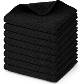 Moosfor Microfibre Cloths, Set of 8, Absorbent Lint Free Kitchen Towels, Dish Cloths for Kitchen, Thick Barista Cloth, Tea Towels, Cloths, 30 x 30 cm, Black