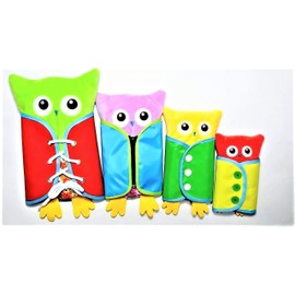 TOKIX, 4 Brothers Owl, Button Practice Toy, Montessori Toy, String Stringing Toy, Cloth Toy, Fingertip Education, "Change of Clothes Set - B"
