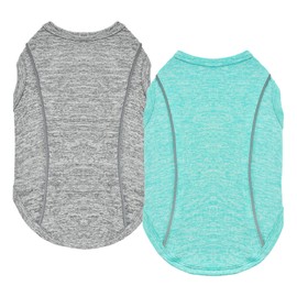 Vehomy 2 Pack Quick-Dry Dog Summer T-Shirt With Reflective Strips, Breathable Cooling Tank Top, Pet Sun Protection Clothes for Dogs Cats, Grey & Blue S