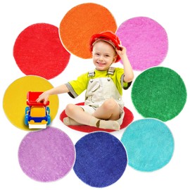 8 Pcs Kids Carpet Circle Seats Classroom Rugs 16" Kids Floor Cushions Round Soft Warm Circle Time Learning Center Mat for Preschool Home School Story Time, Group Activity Educational Playing Areas