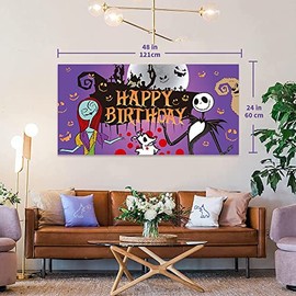 McQunYaf Nightmare Before Christmas Inspired Backdrop, Birthday Favors, Birthday Backdrop, Party Backdrop, Party Supplies, Party Decor, Movie, Purple, Cute, Jack, Sally