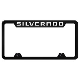 Au-TOMOTIVE GOLD Laser Etched Logo Stainless Steel Truck Cut-Out License Plate Frame for Chevy Silverado (Black)